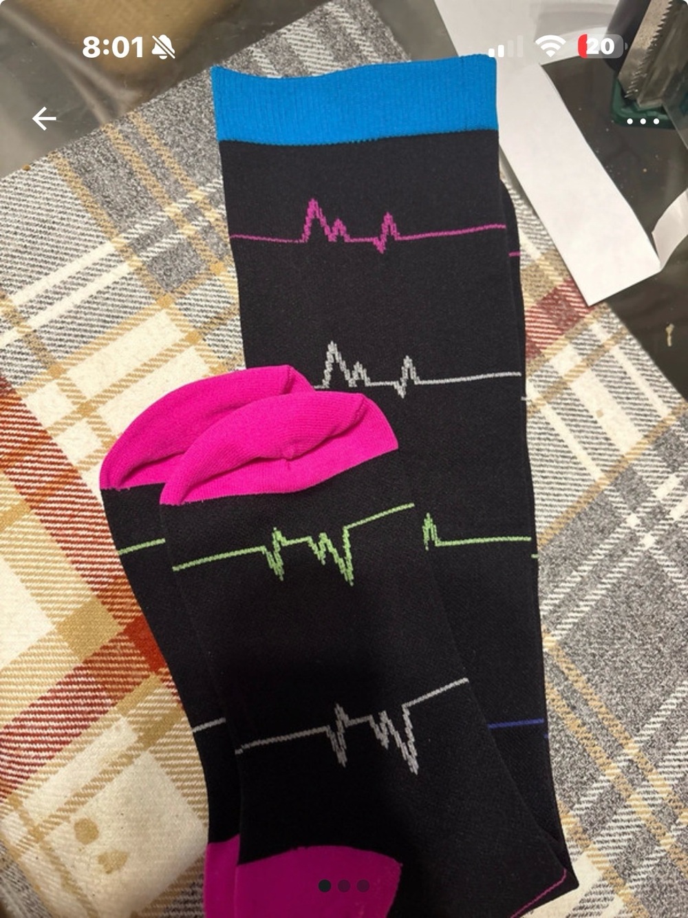 Women’s Black Compression Socks with Color Accent Heartbeat Pattern